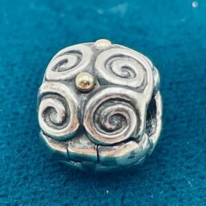 Pandora Elemental Flow Clip Charm 790594 Authentic 925 ALE 2 Tone Bead Textured